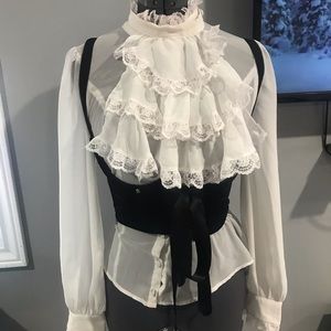 Dolls Kill Widow gothic vampire sheer top and under hat corset set